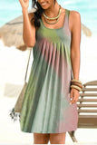 New Fashion O Neck Women's Mini Dress 2021 Casual Loose Tie Dye Print Sleeveless Folds Ladies Vest Beach Dress Plus