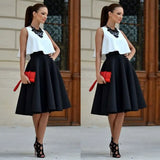 Fashion Women 2PCs Clothes Sets Sexy Sleeveless Crop Top and High Waist Solid Pleated Skirts Summer Sets for