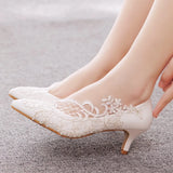 Cm Middle Heel Elegant Simple Lace Mesh Wedding Shoes Tip High Bridal Wedding Dress Shoes Spring And Autumn Single