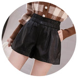 Elastic High Waist Wide Leg Biker Shorts Autumn PU Leather Shorts Women Plus Size Femme Casual Ladies Shorts