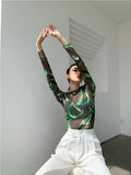 Black Mesh Top Long Sleeve Tees High Fashion See Through T Shirt Women Y2k Clothes Ladies Designer Top