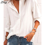 PETAL Half-Button Placket Blouse Top For Woman Solid White Casual Long Sleeve Shirt Tops 2023 Spring Autumn