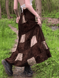 Patchwork Velvet Printed Midi Skirt- Outfit