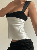 Tie Back Patchwork Satin Tank Top-Outfit
