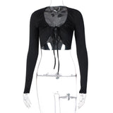 2022 Solid Color Long Sleeve Crop Top Women Fashion Elegant Summer T Shirts Sexy Streetwear Tie Cardigan