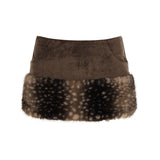 Vintage Leopard-Print Hairy Neck Short-Squeeze Wrapping + Low-Waisted Umbilly A-Skirt Suit Cold-Winded Hot Girl