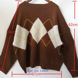 Knitted Sweater Women Oversized Argyle Sweaters Fashion Clothes Famale Long Sleeve Korean Crop Top Women Ropa De