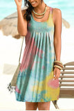 New Fashion O Neck Women's Mini Dress 2021 Casual Loose Tie Dye Print Sleeveless Folds Ladies Vest Beach Dress Plus