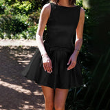 Solid Sleeveless Front Bow Mini Dress-Outfit