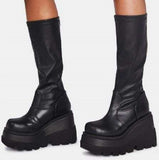 Gothic Style Thick-Bottomd Long-Sleest Locomotive Rider Boots But Knee-High-Skinned Boots