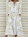 V Neck Short Sleeve Button Party Dress Women Vintage Printed Dress Casual Loose Flower Ladies Dresses Vestidos
