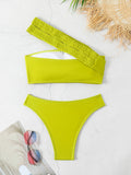 Single-Shoulder Rope Strap-Meared Solid Color Split Swimsuit Woman 2025 New