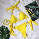 Woman 2022 Summer Stylish Diamond Crystal Lace-up Low Waist Beachwear Binkinis Set Sexy Separate Swimwear Bathing