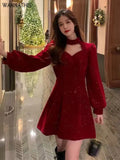 Velvet Women Party Dress Bright Hollow Out Folds Shrug Elegant Fashion Sexy Chic Christmas Mini Dress For New