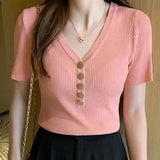 T-Shirt Women'S Short-Sleeved 2022 Summer New Korean Version Of The Slim Ice Silk Sweater Thin Bottoming All-Match