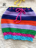 Vacation Beach Style Knitted Suits Halter Lace up Backless Camis+Hook Flower Drawstring Slim Skirt Fashion Sexy