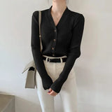 Summer Korean Style Knitted Sweaters Women Buttons Cardigan Slim Ladies Fashion Long Sleeve