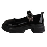 Zingj High Heel Mary Jane Shoes Female 2024 New Retro One-Word Button Versatile Bow Thick Outsole Thick Heel Small Leather Shoes-Outfit