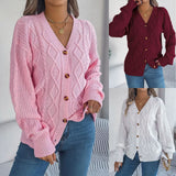 2025 Casual V-Neck Lantern Sleeve Taut Cardigan Sweater Coat Women's