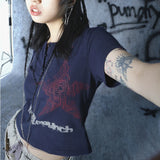 Vintage Y2k Crop Top T-shirt Women Aesthetic Grunge Tee Shirts Femme Star Print Punk Gothic Streetwear Graphic