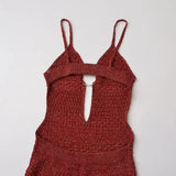 Red Knit Cut Out Strappy Hook Midi Dress- Outfit