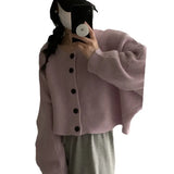 Zingj Neck Single Breasted Bat Sleeve Knit Cardigan Female 2024 Autumn Loose Lazy Gentle Wind Short Sweater Coat-Outfit
