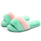 Fashion Red Black Women Slippers Indoor Plush Slippers Autumn Winter Female Flat Shoes Ladies Comfortable Fur