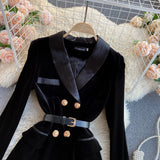Zingj Sister Winter Dress 2023 New Ladies' Suit Collar Temperament British Style Double-Breasted Velvet