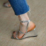 Zingj Summer Wedge Sandals Female Apricot High Heel With A Loose Cake Solid Color Hollow Sandals-Outfit
