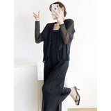 Folded Net Trousers Women Thin Fake Two Open Shirt Large Design Fashion Daily Set Of Casual