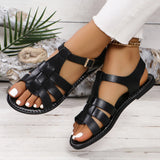 Belt Buckle Flat Bottom Hollow Sandals Women Wear Solid Sand Beach Cool Slippers