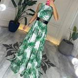 Crew Neck Pleated Long Dress Summer Women Loose A-Line Beach Dresses 2022 Elegant Lady Leaves Print Party Maxi