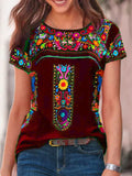 Spring and Summer Women's Blouse Bohemia Printed Round Neck Short Sleeve T-shirt Women's Ethnic Style Street Ladies'