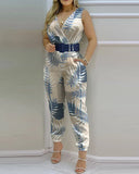 Ladies Summer Sexy V Neck Sleeveless Plain Sleeveless Pocket Design Backless Casual Women's Long Jumpsuits (Without