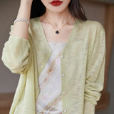 Zingj Hemp Knitting Cardigan Female Thin Ice Silk Linen Coat Sunscreen Clothes Summer Loose Outside The Shawl Air Conditioning Shirt-Outfit