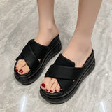 Rose Red Thick Bottom Round Head Slippers Pop Summer New Korean Version Cross With A Word Slope With