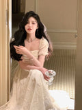 Elegant Evening Party Midi Dress for Women 2023 New Fashion Slim Princess Embroider Vestidos Female Korean Style