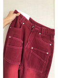 Street Streetwear Baggy Jeans Women Denim Trousers High Waist Y2k Vintage Washed Distressed Wide Leg Mopping Red Pants