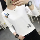 Size T Shirt Women Clothes 2021 Embroidery Tshirt Long Sleeve Tops Clothing T-Shirts Casual Tee Shirt Femme Poleras