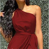 Neck Ruched Irregular Lacing Solid Satin Robe Dress Sexy Sleeveless Slit Midi Dresses Evening Party Vestidos Women