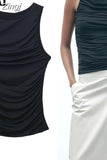 2023 Black Crop Top Women Ruched Tank Tops Y2k Streetwear White Sleeveless Top Female Fashion Summer Sexy Tops