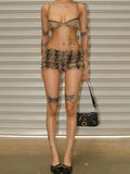 Leopard Print Ruffles Cami Bra Top and Shorts Set-Outfit