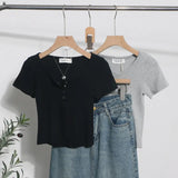 Explosion Recommended Spice Girls Shoulder Short Sleeve T-Shirt Girl Summer Body Tight Short Buckle Buckle Coat