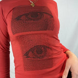 Gothic Eye Printed Long Sleeve T-shirt Spring Autum Women Harajuku Streetwear Slim Fit Sweats Crop Top 90s Vintage