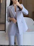 Women's Office Pants Suit Double Breasted Notched Blazer Solid Long Sleeve Suit & Flare Trousers Ladies Blazer Set