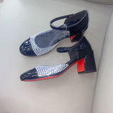 2025 New Red-Soled British Round Head Drill Lide One Word With Buckle Hollow Female Rough High Heel Mary Jane Single
