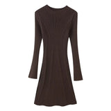 Women's Autumn New Temperament Light-Cooked Round-Neck Knitted Long Sleeves Mini