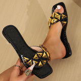 Zingj Slippers Female 2024 New Metal Rivet Square Head Fashion One Word Large Size Casual