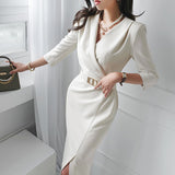 Able Temperament Dress 2025 New Korean Style V Collar Mid-Pack Hip Bottom