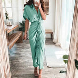 Short Sleeve Spring Dresses Fashion Summer Turn-down Collar Women Party Dress Elegant Button Office Lady Shirt